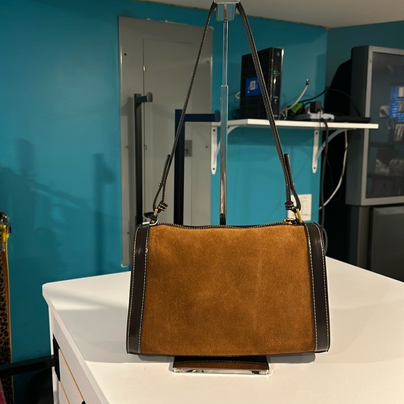 Chocolate and rust suede handbag, shoulder or handheld - Picture 1 of 10